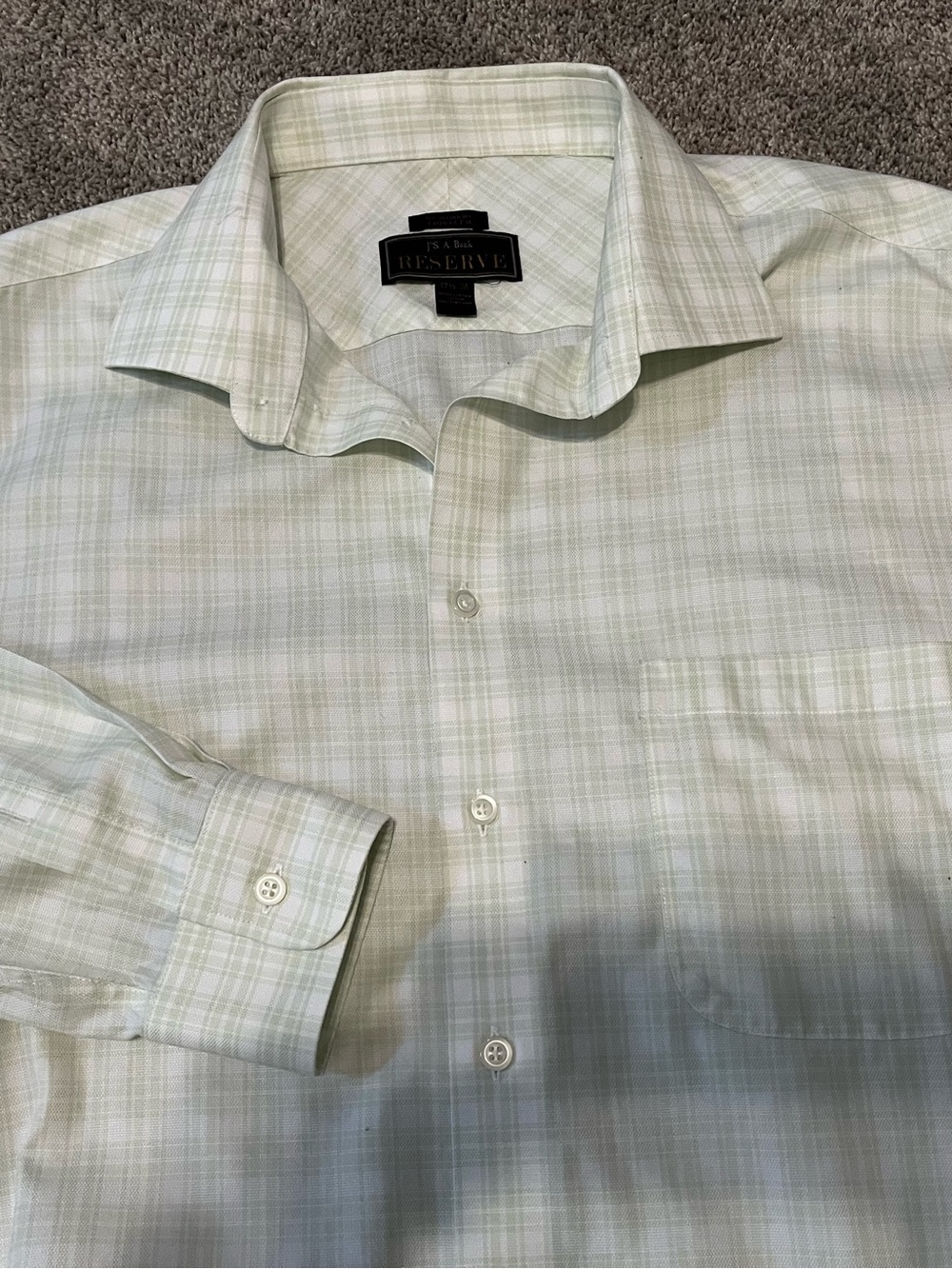 Jos. A. Bank Reserve Men's Mint Green Plaid Button-Down ShirtSize 17 1/2 35